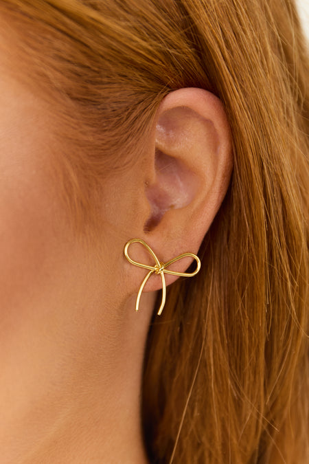 Gold Thin Wire Bow Knot Stud Earrings