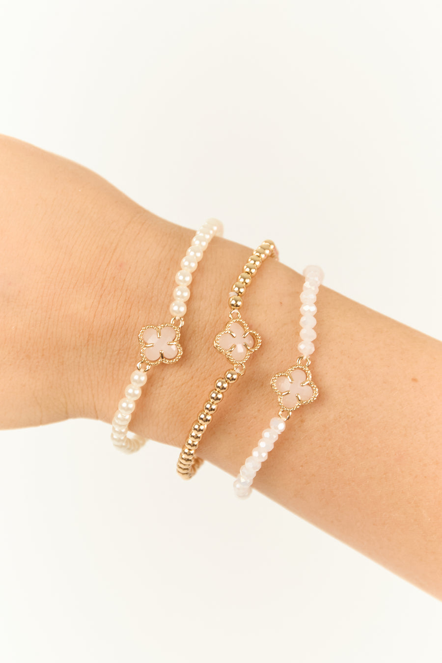 Gold and Ivory Clover Charm Bracelet Set