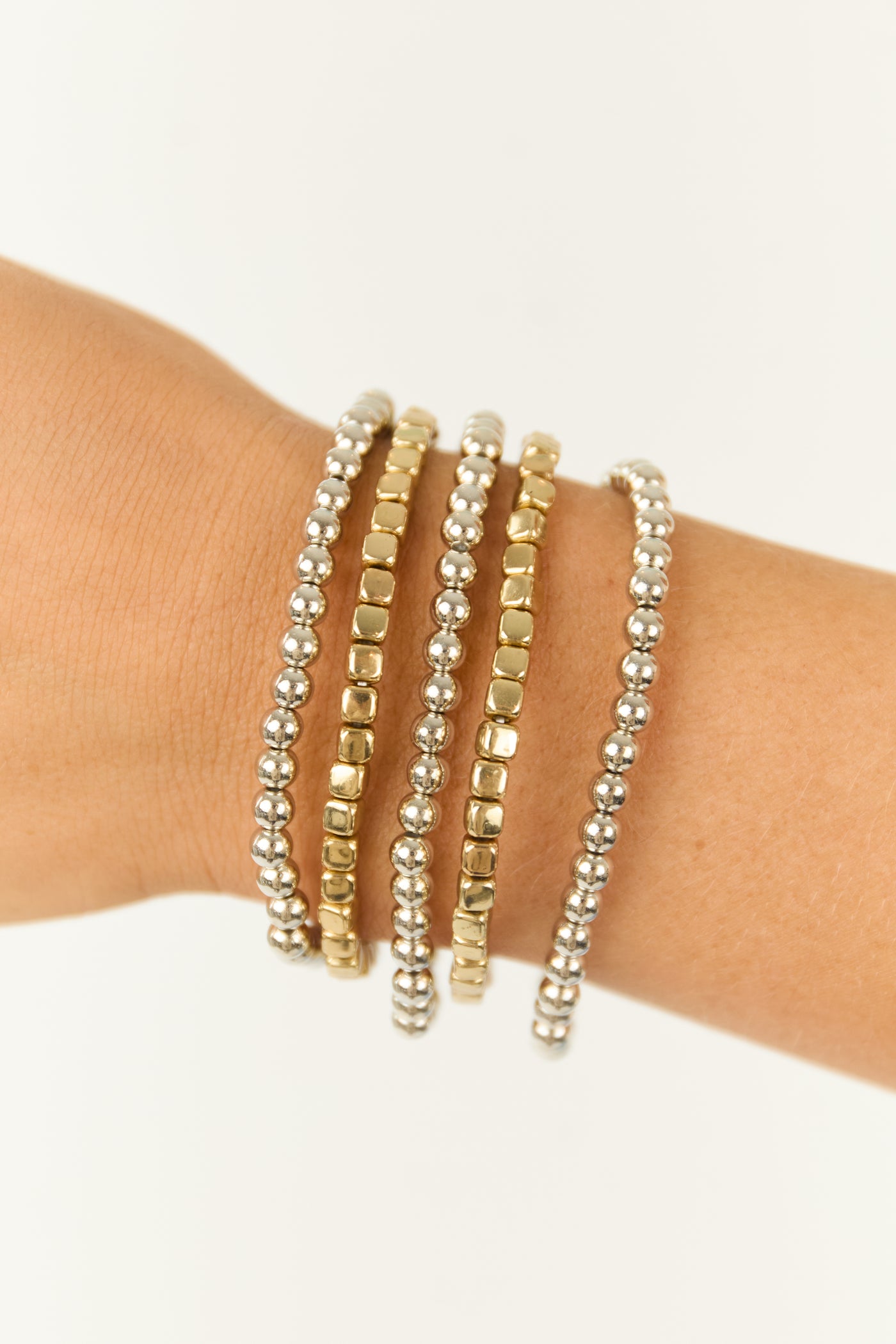 Gold and Silver Beaded 5 Piece Bracelet Set