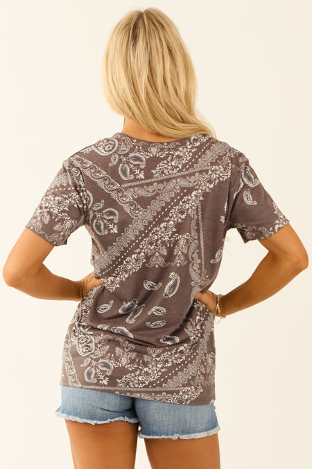 Graphite Bandana Pattern Short Sleeve Top