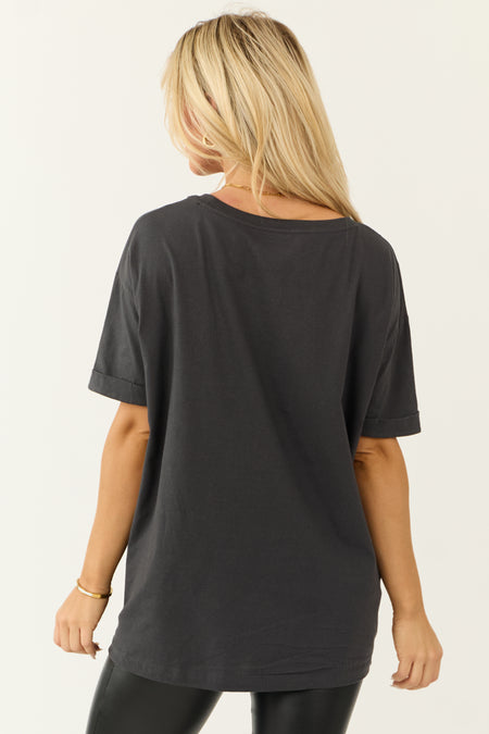 Graphite Bow Oversized Short Sleeve Graphic Top