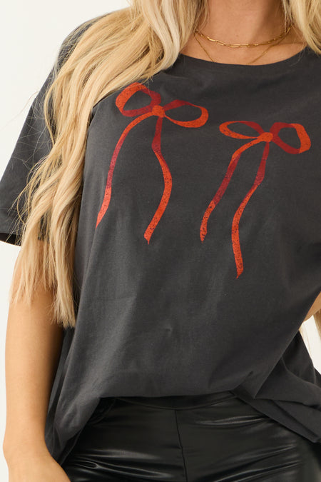 Graphite Bow Oversized Short Sleeve Graphic Top