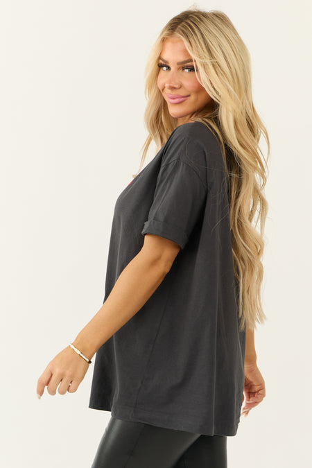 Graphite Bow Oversized Short Sleeve Graphic Top