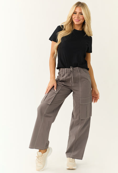 Graphite Exposed Seam Wide Leg Cargo Pants