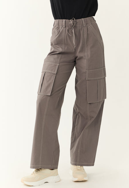 Graphite Exposed Seam Wide Leg Cargo Pants