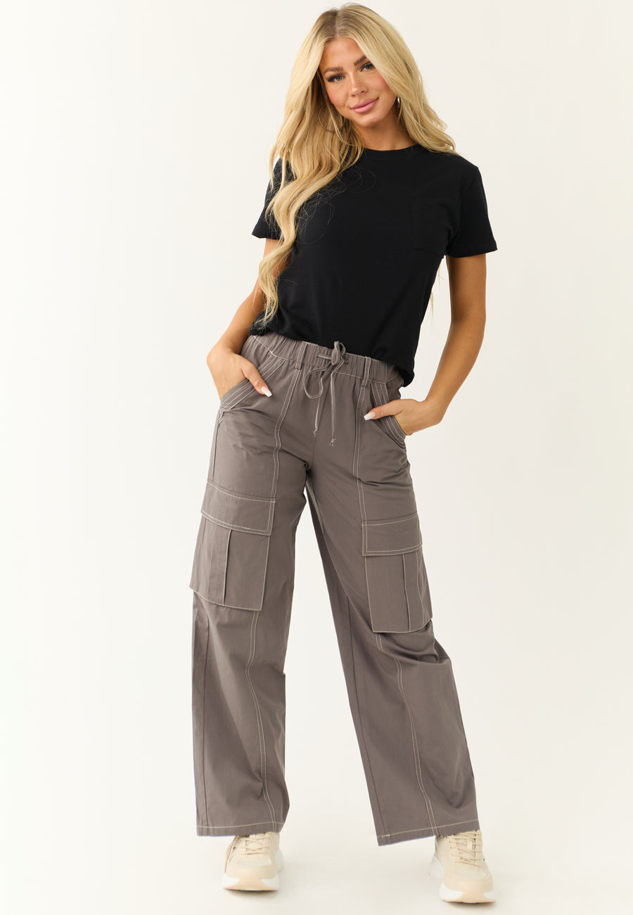 Graphite Exposed Seam Wide Leg Cargo Pants