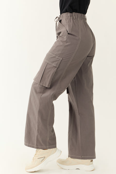 Graphite Exposed Seam Wide Leg Cargo Pants