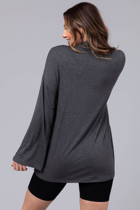 Graphite Long Sleeve Mock Neck Tunic Top