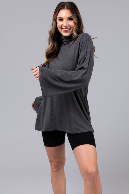 Graphite Long Sleeve Mock Neck Tunic Top