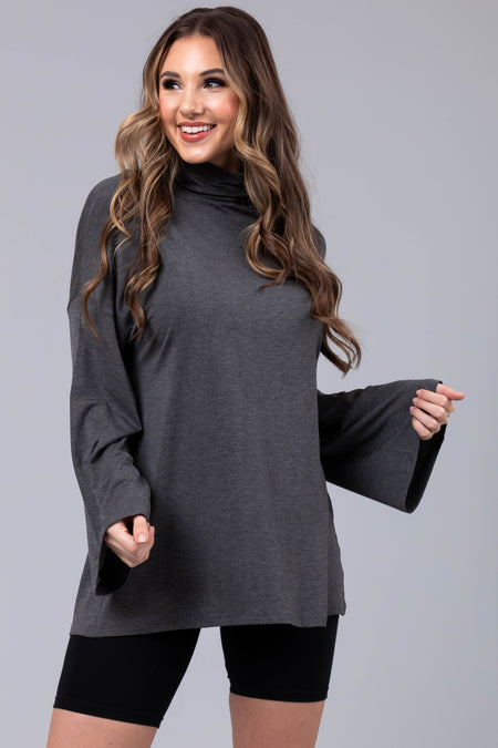 Graphite Long Sleeve Mock Neck Tunic Top