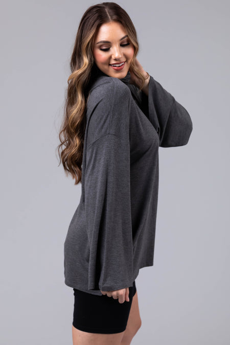 Graphite Long Sleeve Mock Neck Tunic Top