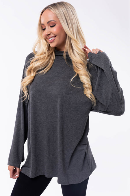 Graphite Long Sleeve Mock Neck Tunic Top