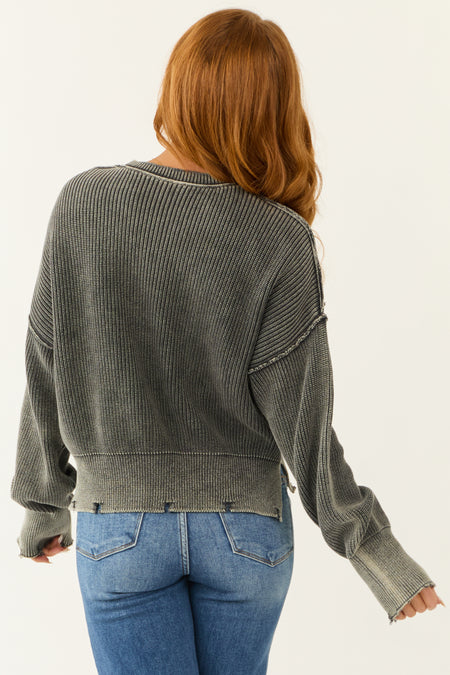 Graphite Mineral Washed Distressed Hem Sweater