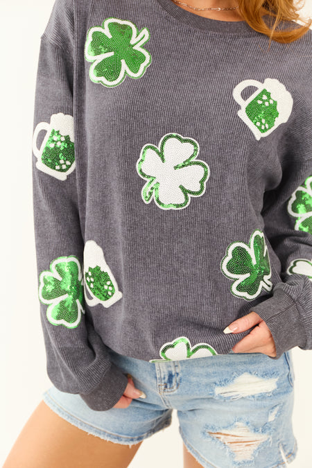 Graphite Ribbed St Patricks Graphic Sweatshirt