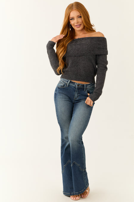 Graphite Soft Off Shoulder Neckline Sweater