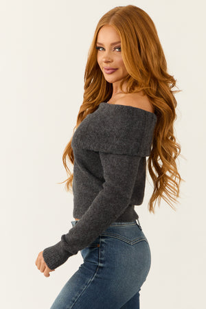 Graphite Soft Off Shoulder Neckline Sweater