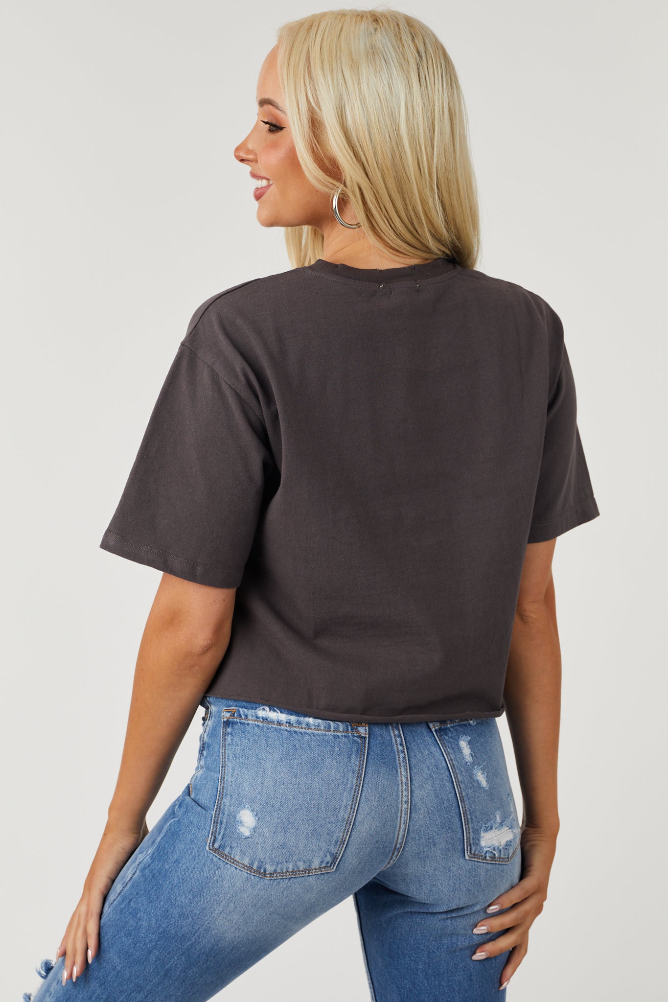 Graphite 'Texas' Longhorn Graphic Crop Top