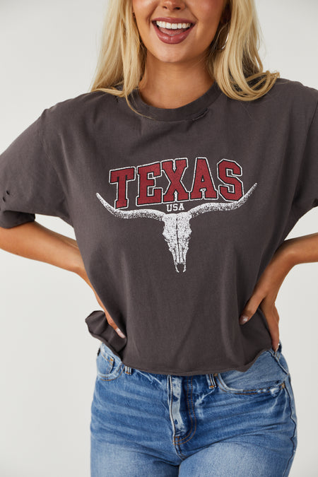 Graphite 'Texas' Longhorn Graphic Crop Top