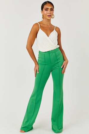 Green High Rise Flare Pants with Seam Detail