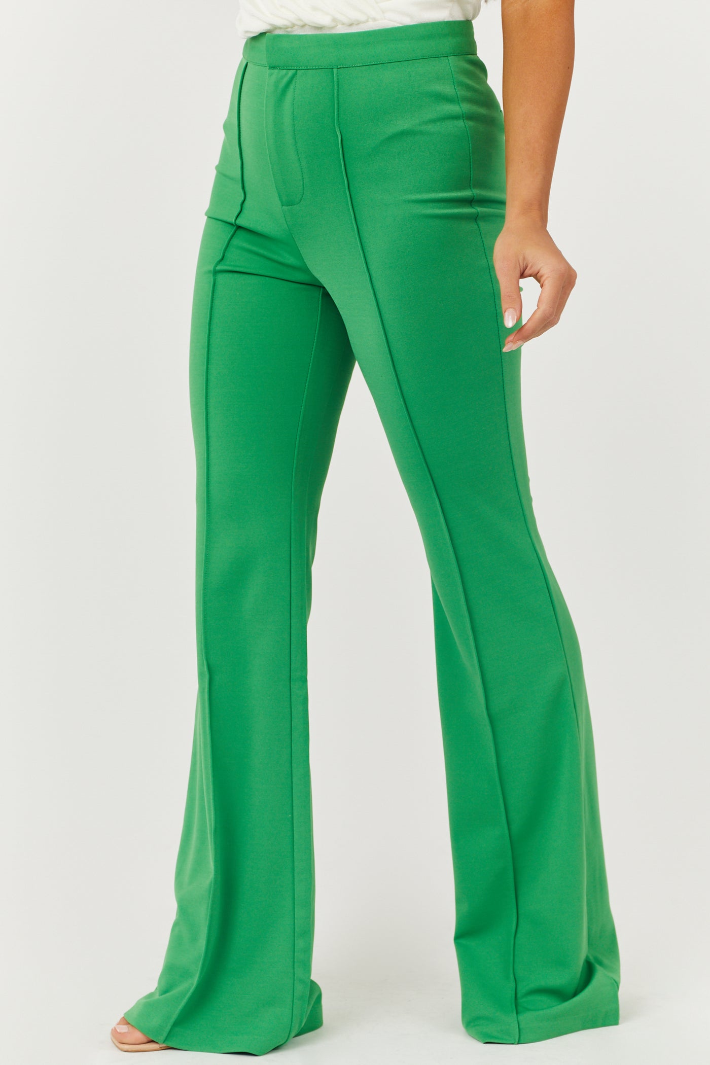 Flying Tomato Green High Rise Flare Pants with Seam Detail | Lime Lush