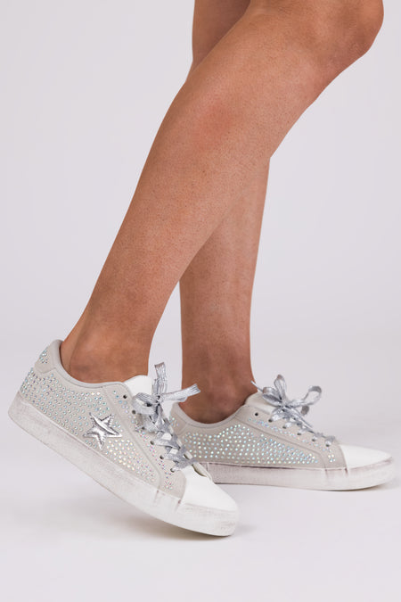 Grey Distressed Sole Rhinestone Sneakers