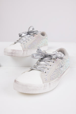 Grey Distressed Sole Rhinestone Sneakers