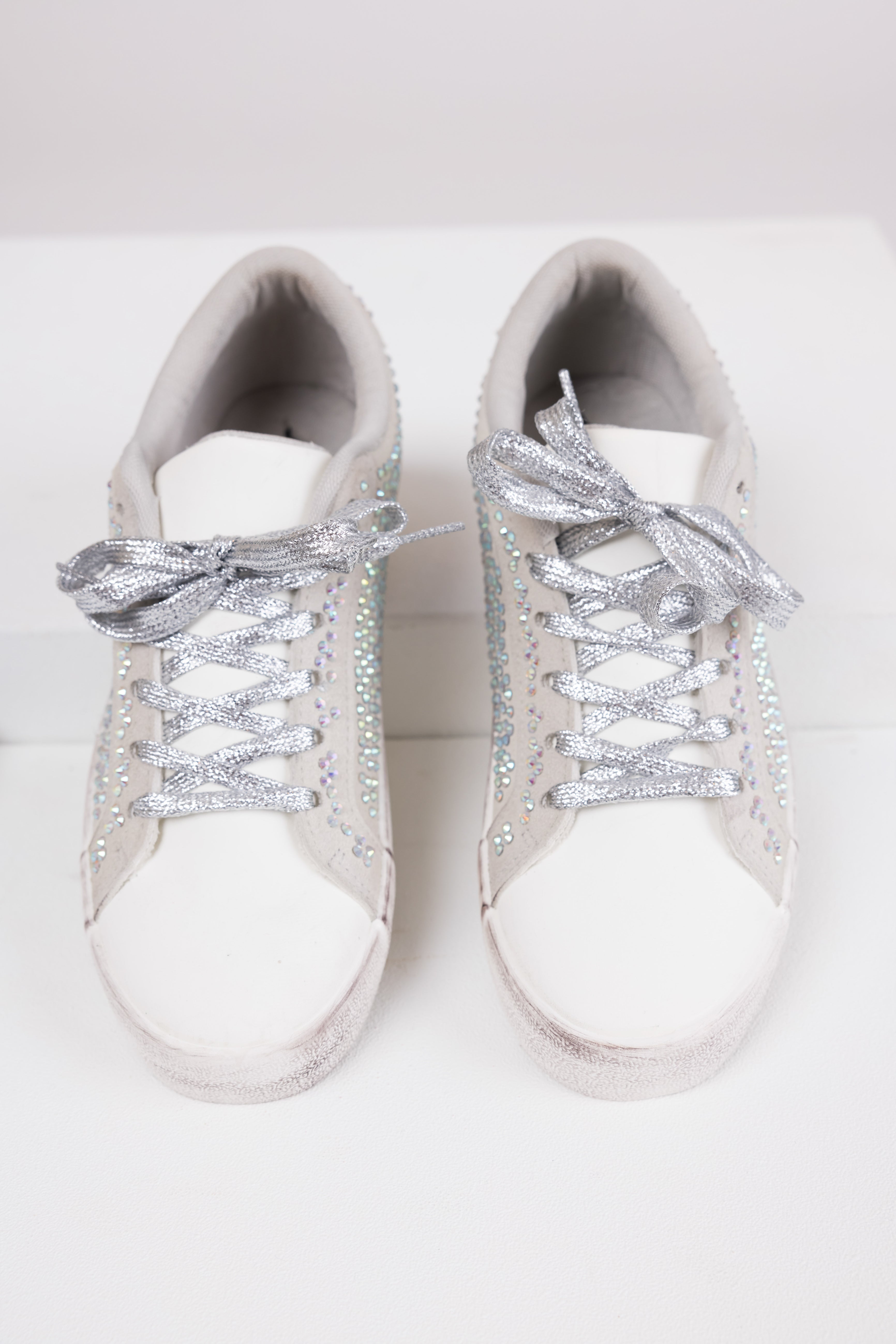 Grey Distressed Sole Rhinestone Sneakers