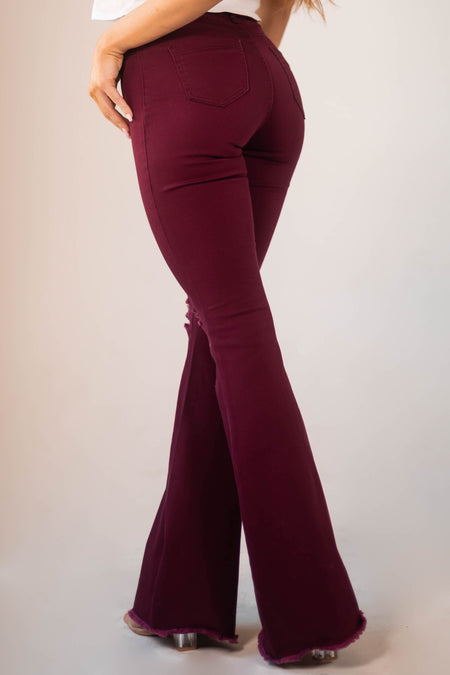 Hazel Wine High Rise Flare Jeans