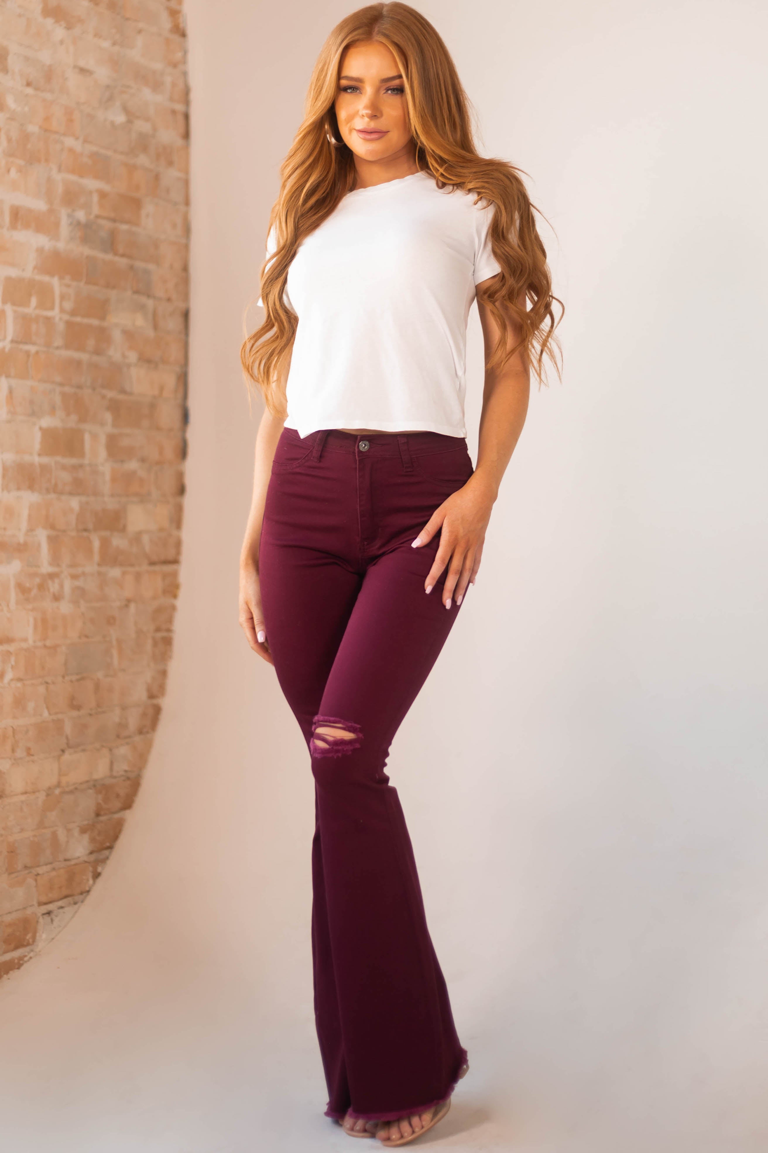 Hazel Wine High Rise Flare Jeans