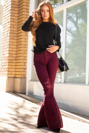 Hazel Wine High Rise Flare Jeans