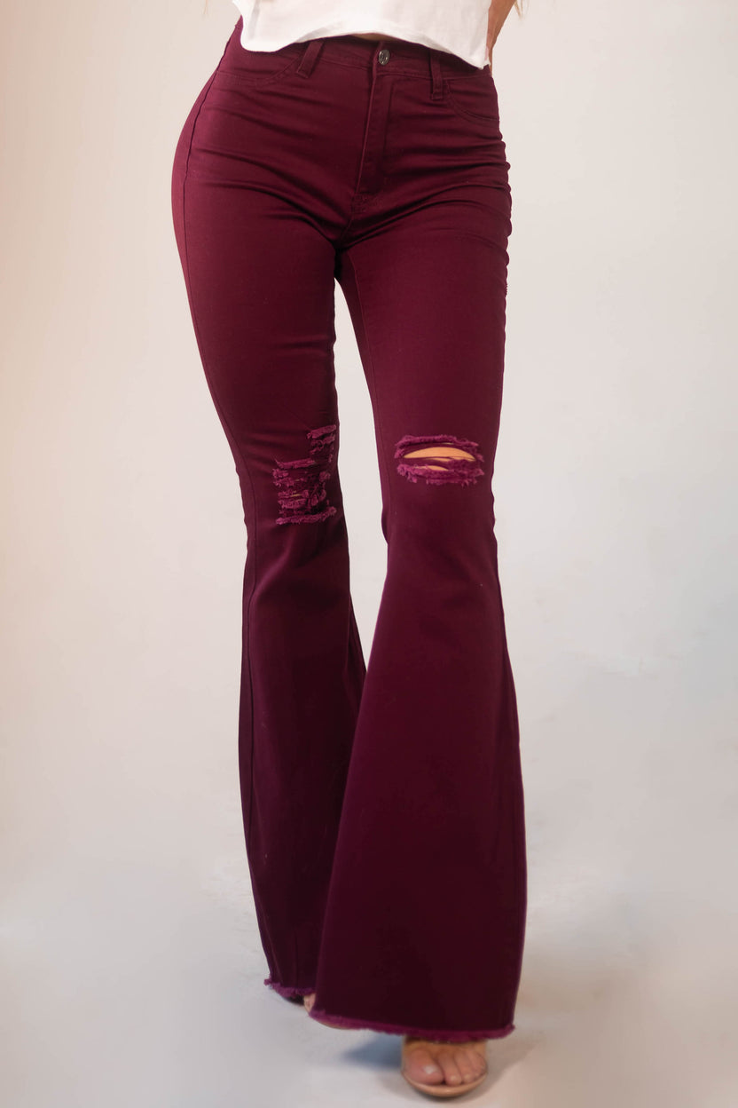 Hazel Wine High Rise Flare Jeans