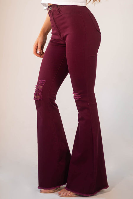 Hazel Wine High Rise Flare Jeans