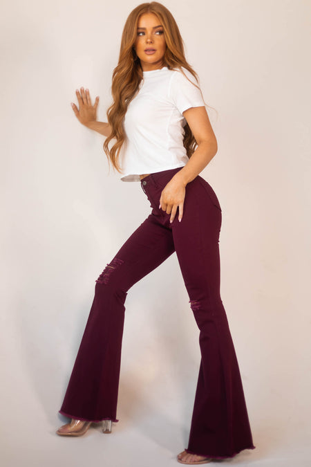 Hazel Wine High Rise Flare Jeans