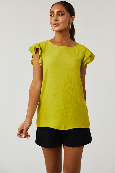 Hazy Lime Ruffle Cap Sleeve Textured Blouse