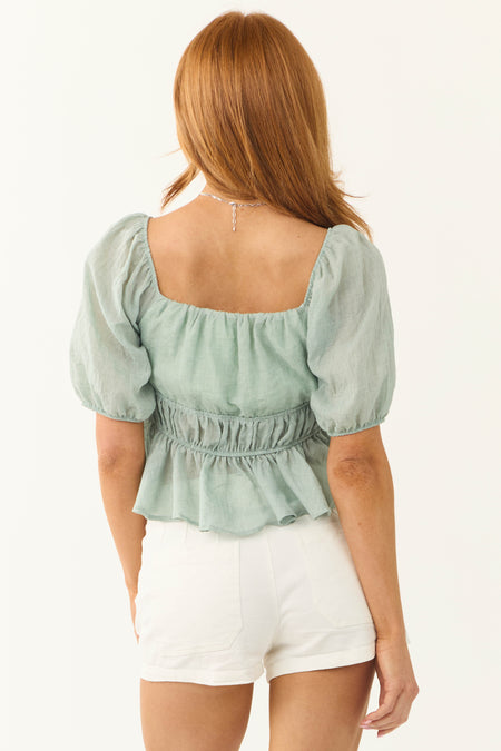 Hazy Mint Square Neck Peplum Blouse