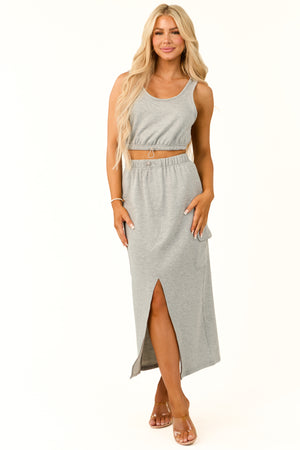 Heather Grey Crop Top and Cargo Skirt Set