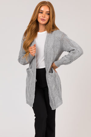 Heather Grey Eyelet Cable Knit Cardigan