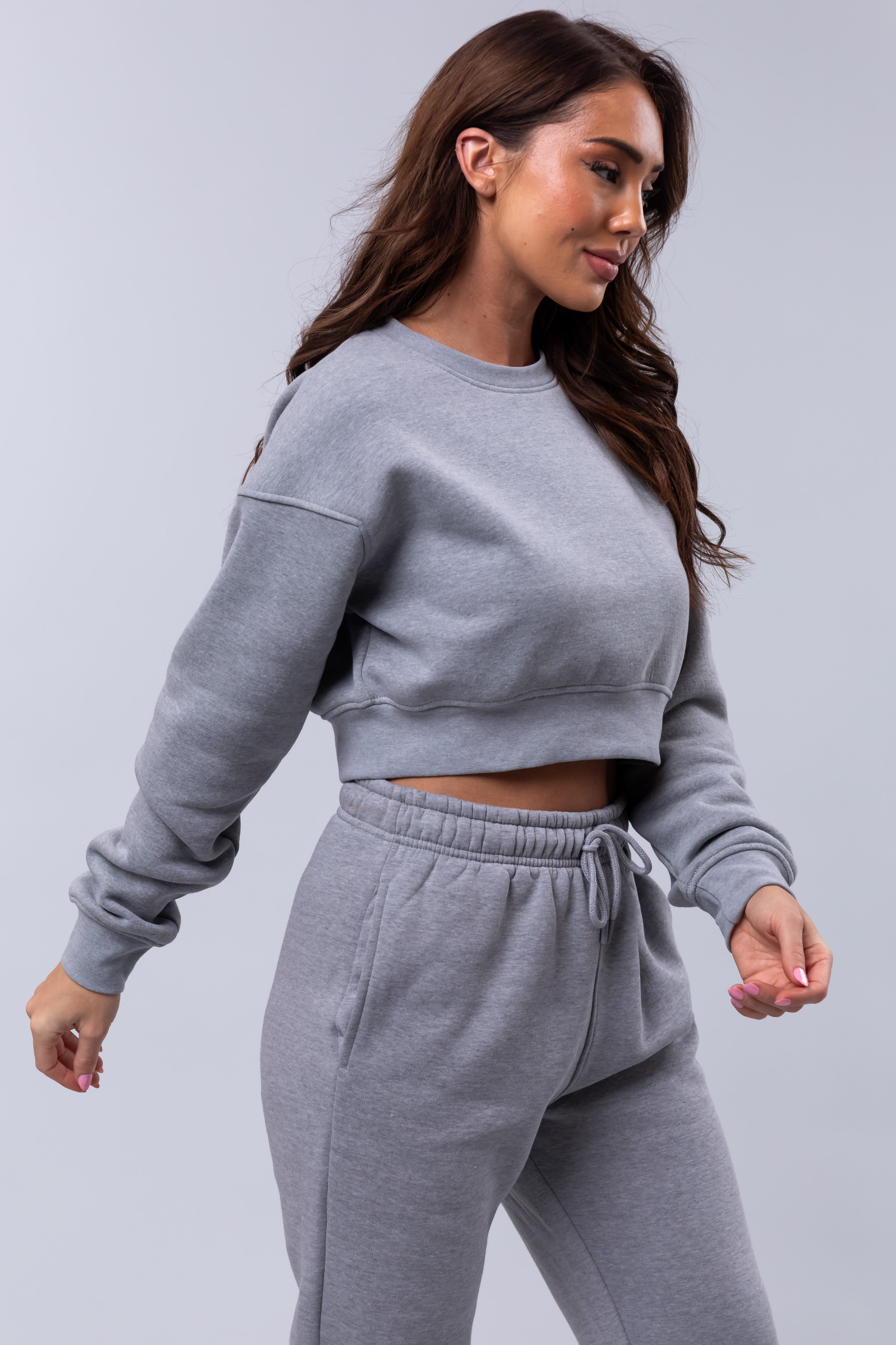 Heather Grey Fleece Cropped Sweatshirt