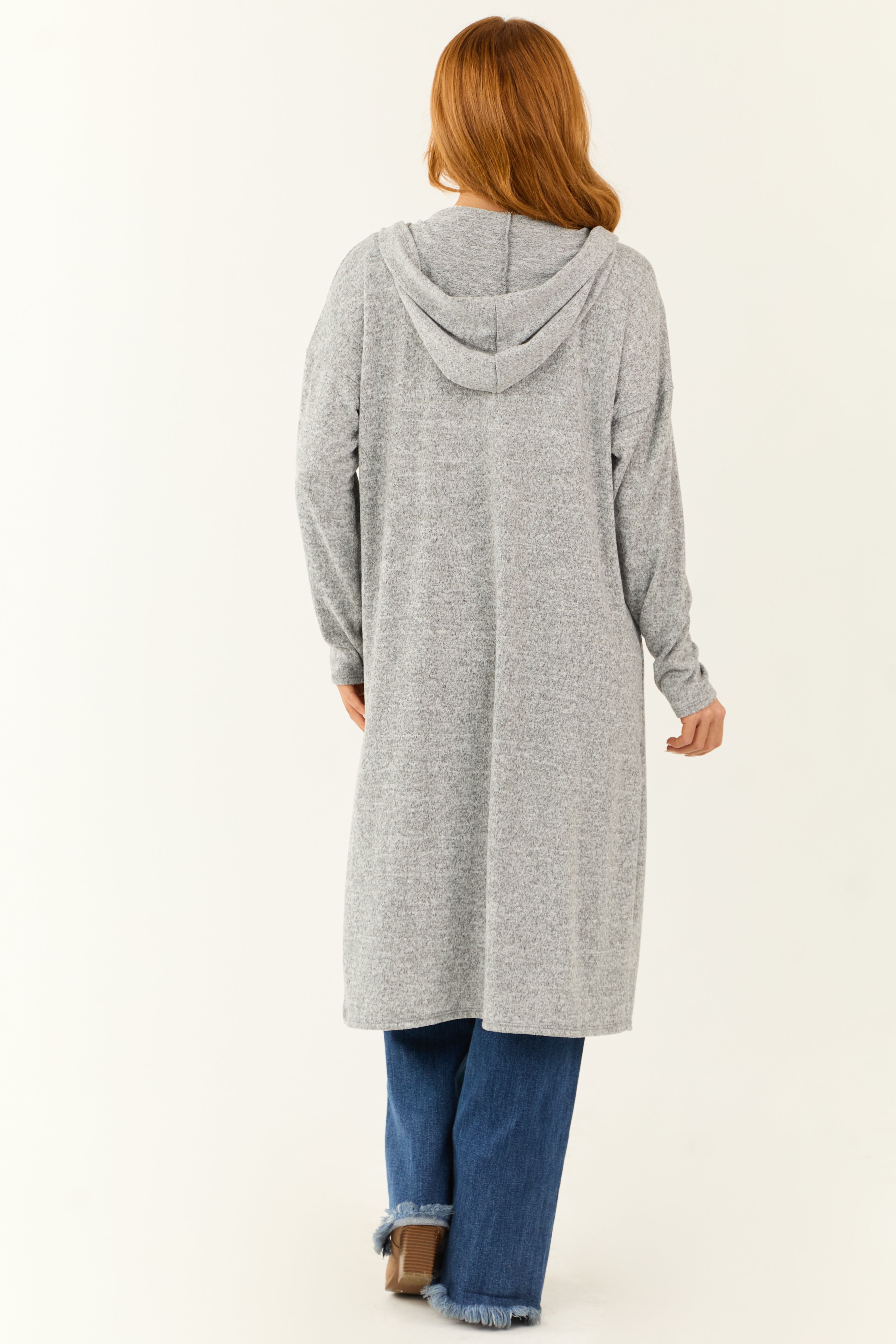 Heather Grey Long Sleeve Hooded Duster Cardigan Lime Lush Boutique