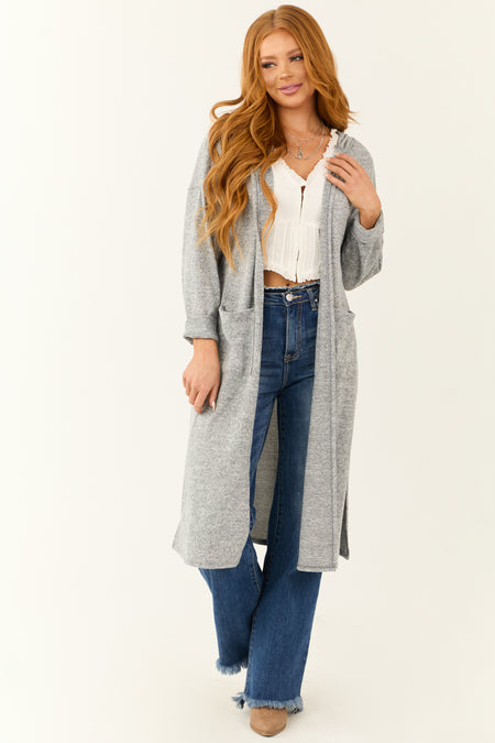 Heather Grey Long Sleeve Hooded Duster Cardigan