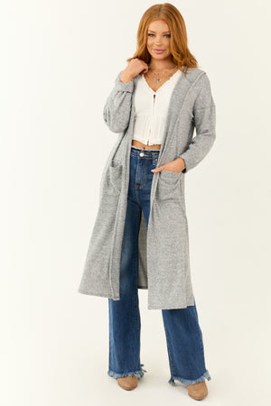 Heather Grey Long Sleeve Hooded Duster Cardigan