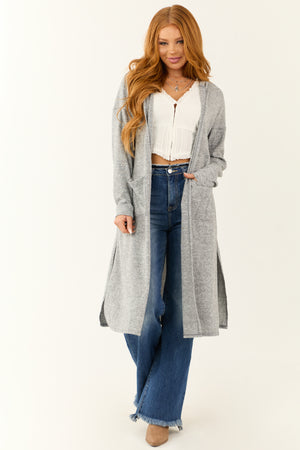 Heather Grey Long Sleeve Hooded Duster Cardigan