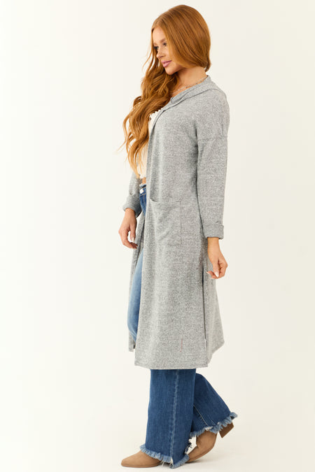 Heather Grey Long Sleeve Hooded Duster Cardigan