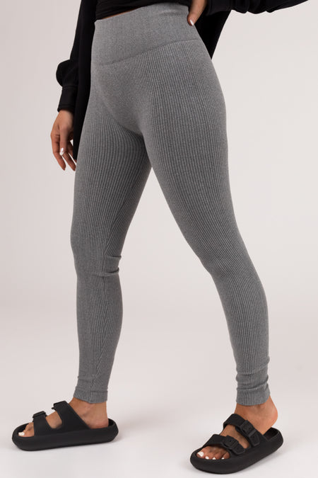 Heather Grey Ribbed Knit Seamless Leggings