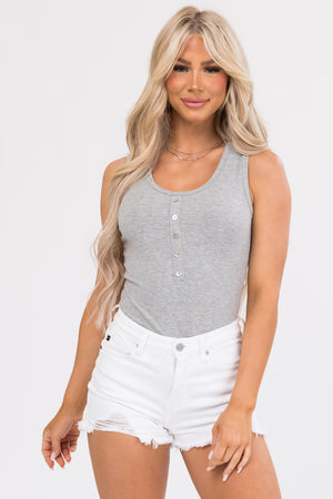 Heather Grey Sleeveless Ribbed Knit Bodysuit