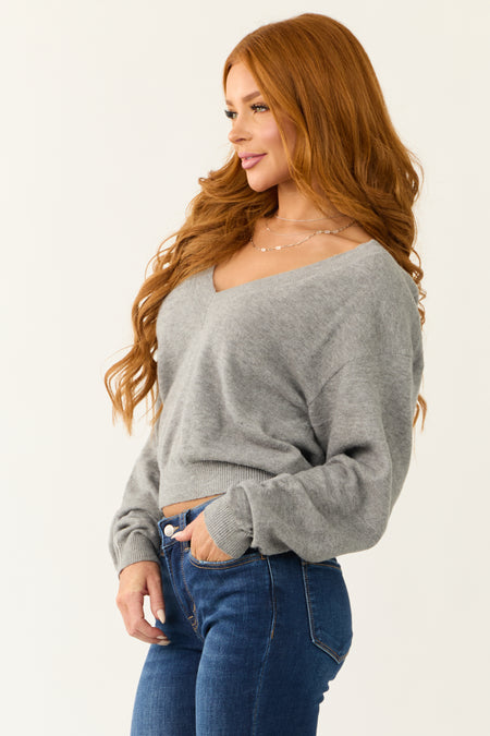 Heather Grey Wide V Neck Sweater