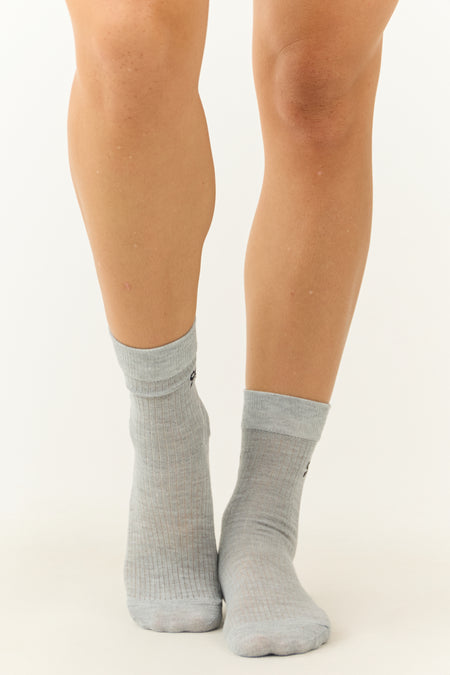 Heather Grey Bow Print Mid Calf Socks