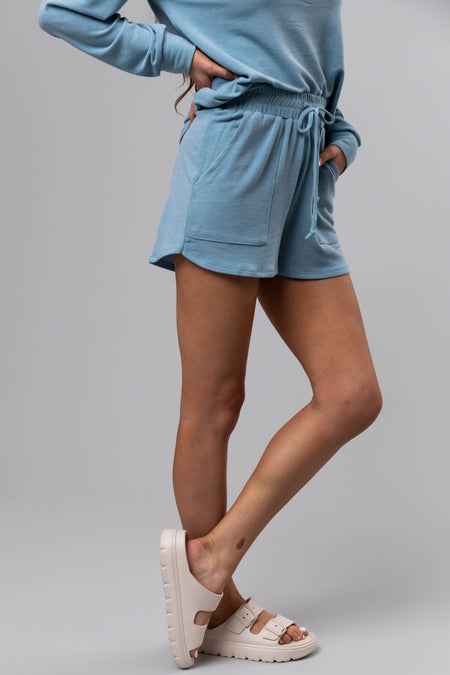 Heathered Blue Soft Knit Elastic Shorts