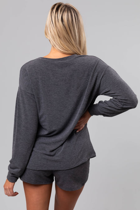 Heathered Charcoal Long Sleeve Soft Knit Top