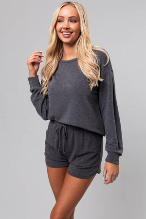 Heathered Charcoal Soft Knit Elastic Shorts